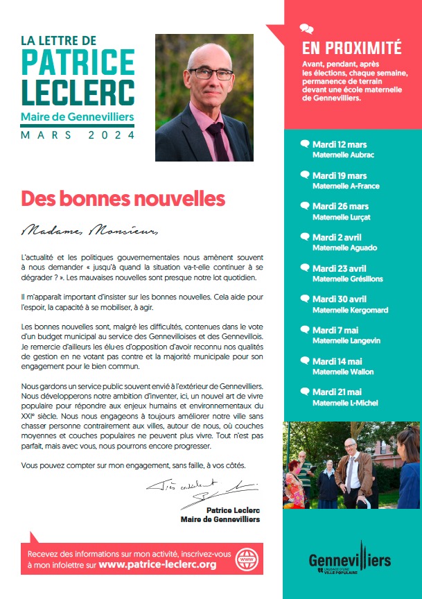 La lettre du Maire de Gennevilliers Mars 2024.